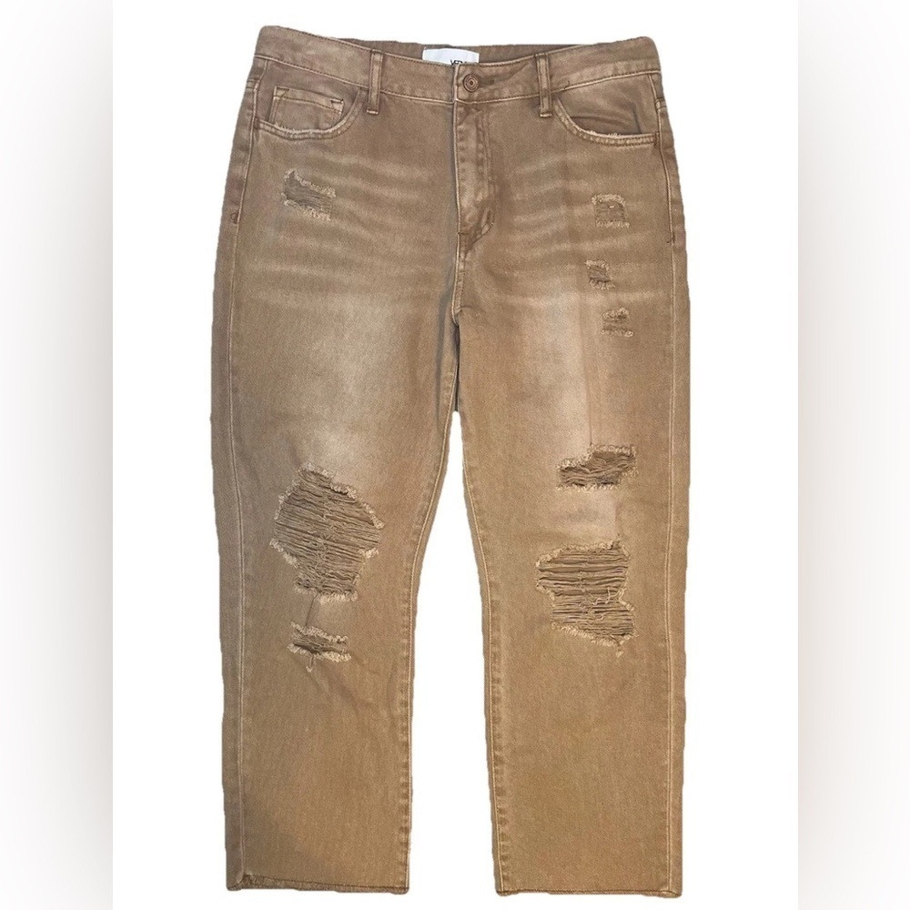 Vervet Jeans Women's Tan Size 30 Straight Vintage Crop Distressed Raw Hem 32x26